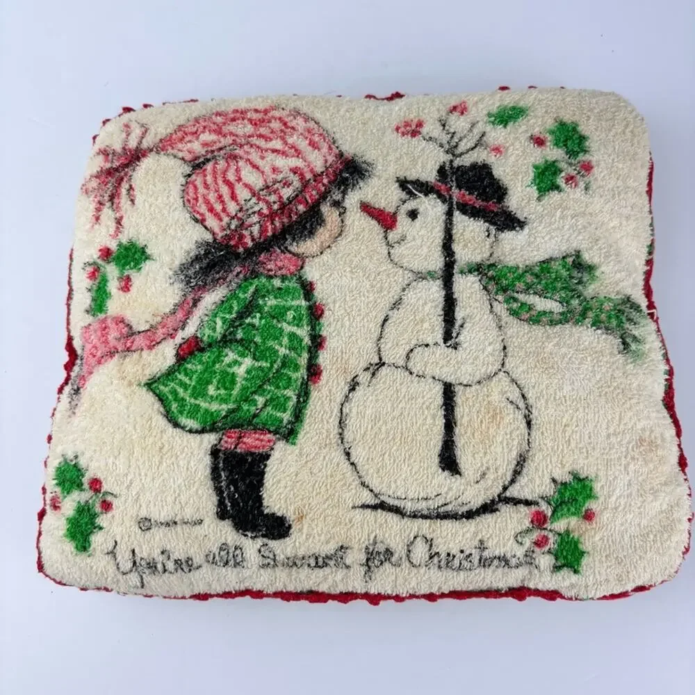 Vintage Your All I Want For Christmas Girl & Snowman Towel Pillows 2